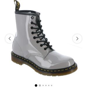 Dr. Martens Glossy Gray Boots with Black Laces